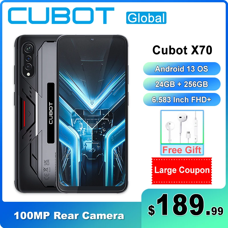 Cubot X70 6.583 인치 FHD + 스크린, 안드로이드 13 스마트폰, 24GB + 256GB, 100MP 카메라 ...