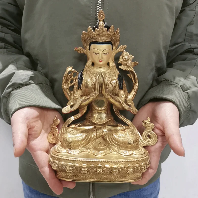 

Wholesale Tibet Buddha statue gilding Worship Four-armed Avalokitesvara Bidhisattva Guanyin Buddha statue Family protection