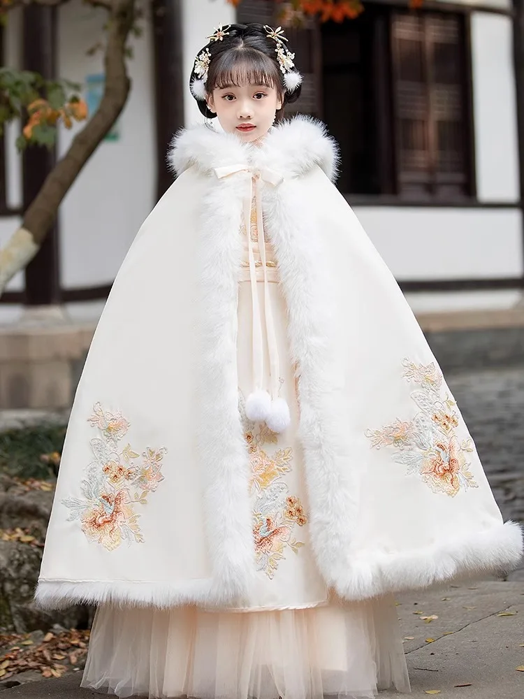 Girls Fairy Hanfu Children Warm Tang Suit Kids Winter Plus Velvet - Main Image
