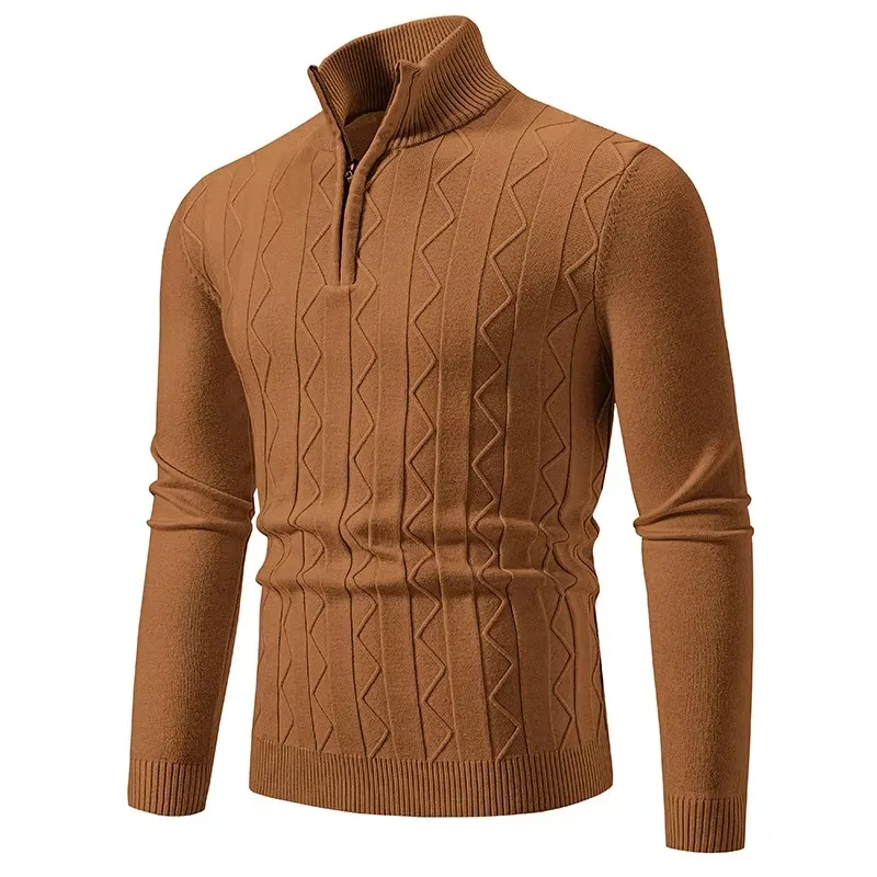 Autumn Quarter Zip Sweater Men's Pullover Knit Long Sleeve Sweater Men Winter Warm Slim Casual Turtleneck Mock Neck Sweaters 3