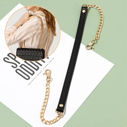 Elegant Gold Metal Chain with Black Leather Strap - Versatile Accessory with Square Safety Buckle for Handbags, Shoulder Bags, and Wallets (Black)