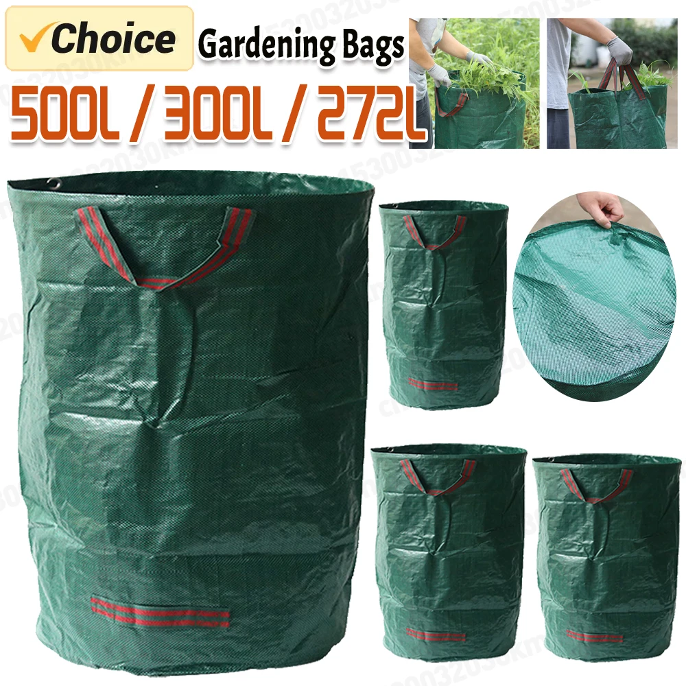 272/300/500L Gallon Garden Waste Bag Large Capacity Foldable Leaf Basket Bag Handle Reusable Collapsible Lawn Trash garden waste bag