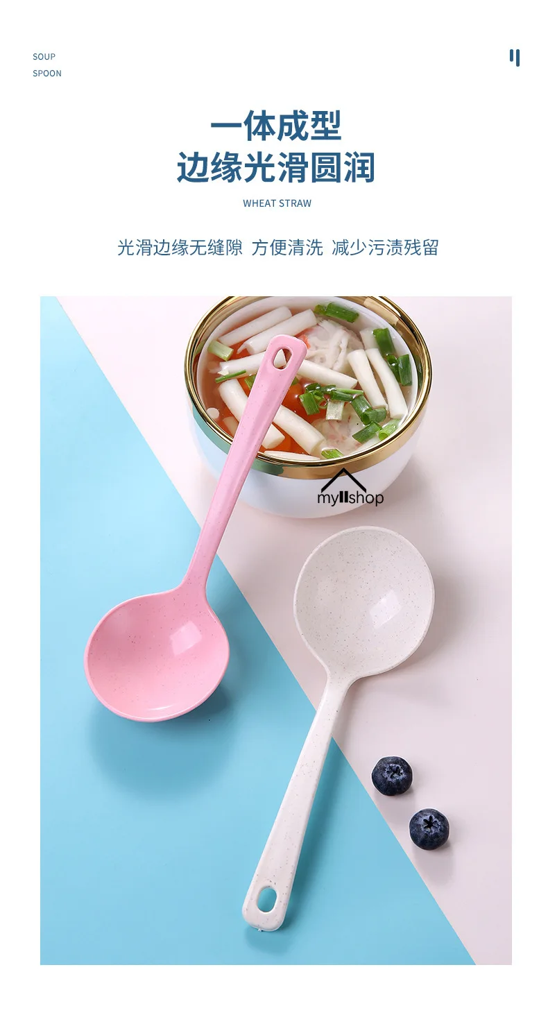 Description Picture 5 of itemKorean Spoon Household Utensils Wheat Stalk Tablespoons Plastic Large Soup Long Porridge Rice Dinner Scoop Kitchen Supplies