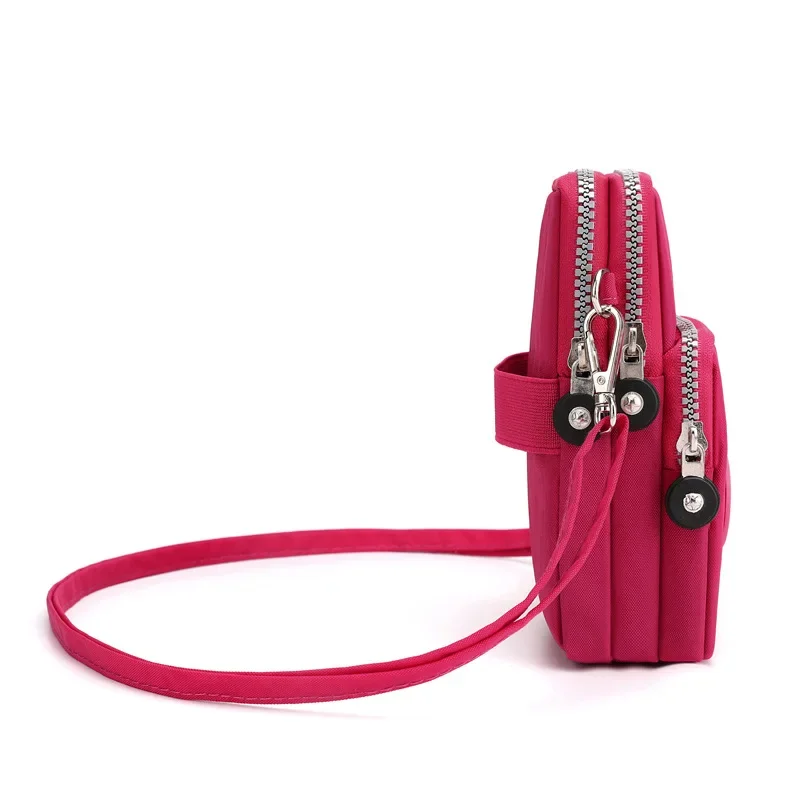 Shoulder Bag Women Waterproof Small Shoulder Bag Nylon Mobile Phone Bags Mini Messenger Purse Wallet Three Layer CrossBody Zipper Handbag