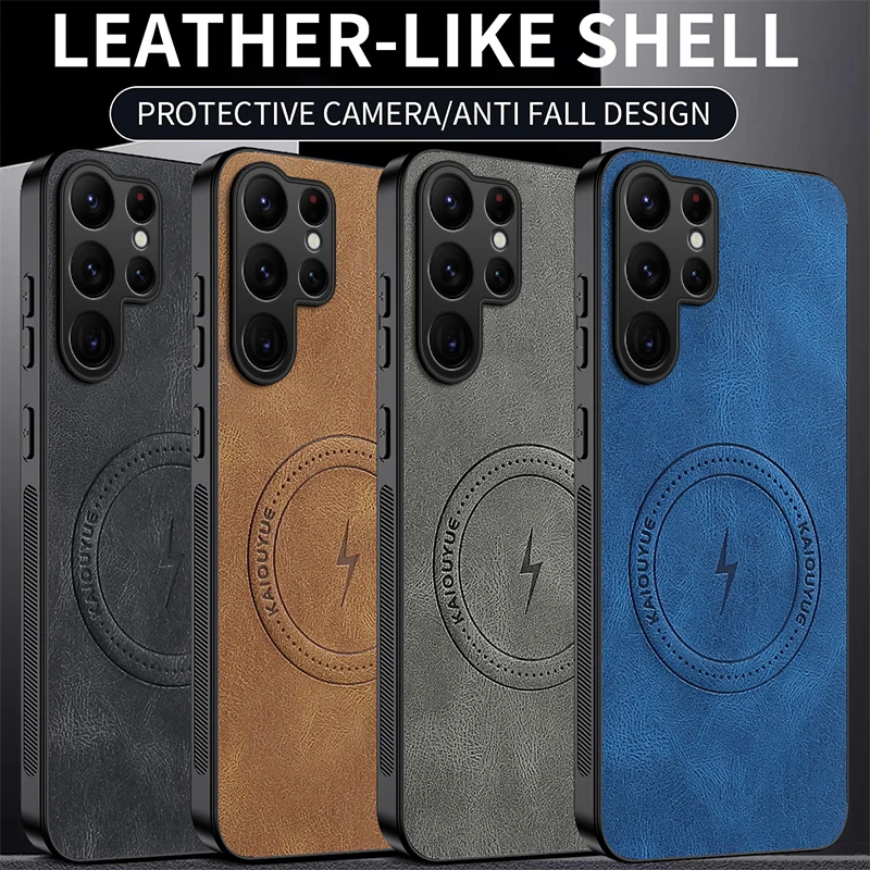 Luxury PU Leather Skin Magnetic Magsafe Protective Phone Cover