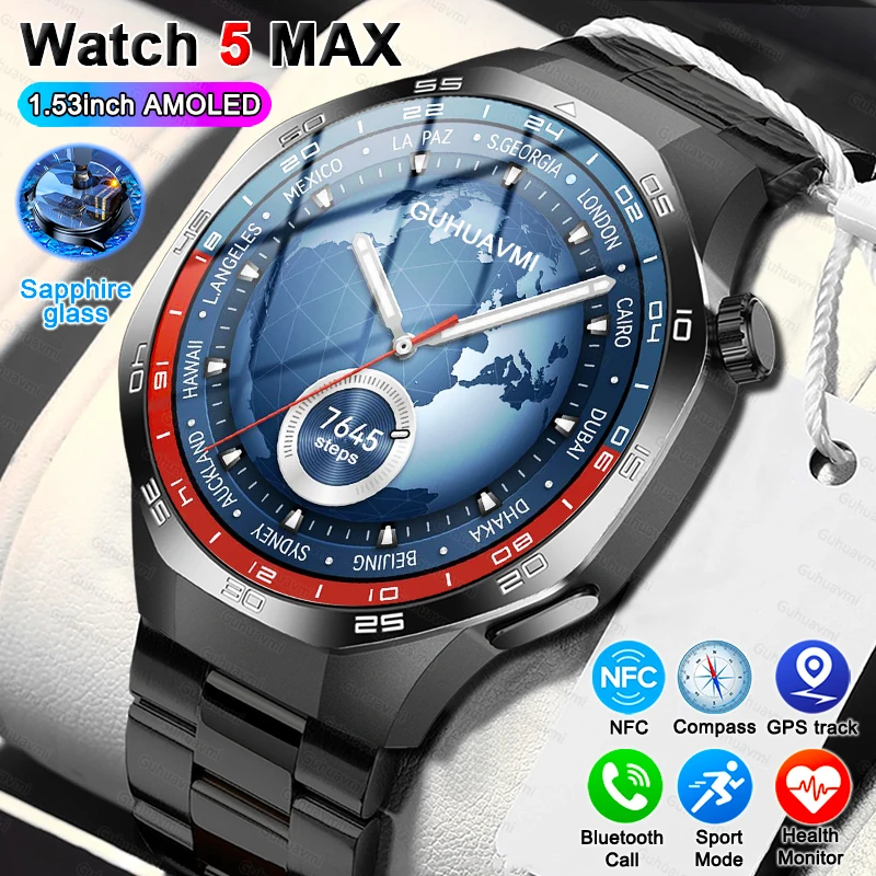 fashion men Watch 5 Smart Watch HD AMOLED Screen NFC GPS Tracker Bluetooth Call Health Waterproof Sports Smartwatch Men Women