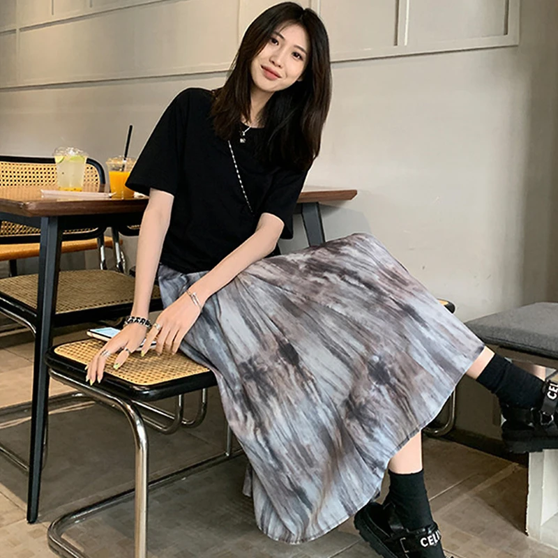 

Tie Dye Skirts Women Mid-calf High Waist Streetwear Retro Summer Y2k Clothes Fashion Korean Harajuku Casual Females Юбка Женская