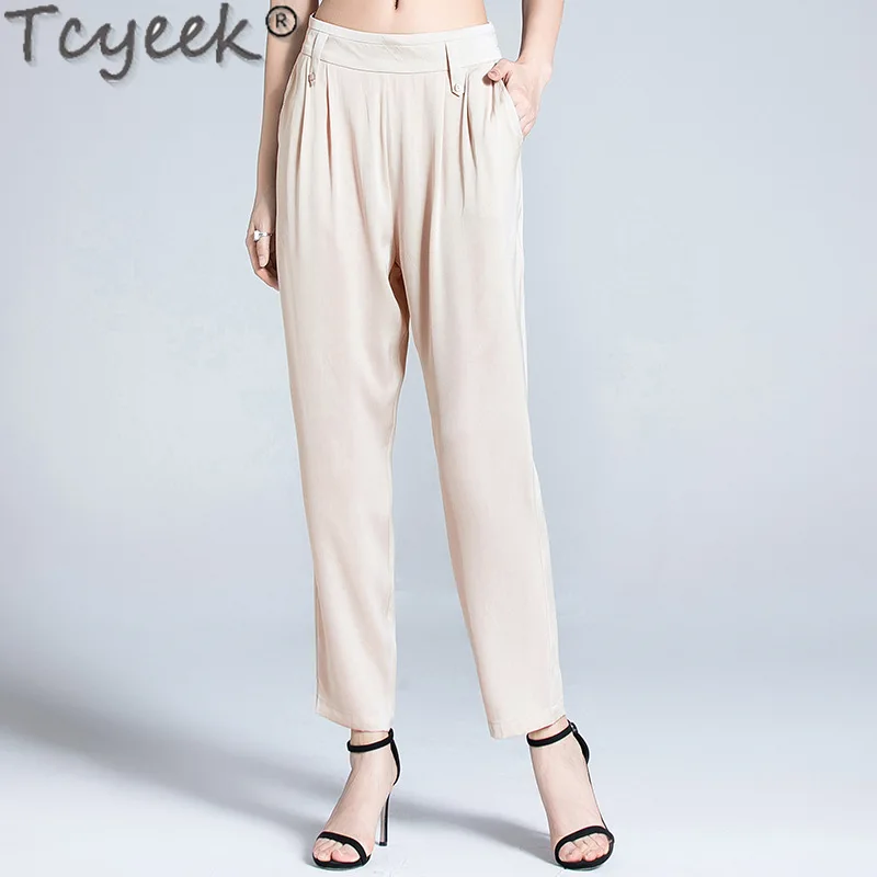 

Tcyeek 95% Real Mulberry Silk Harem Pants Thin Style Summer Pants for Women Clothes Loose Fit Long Woman Trousers 2024 Casual