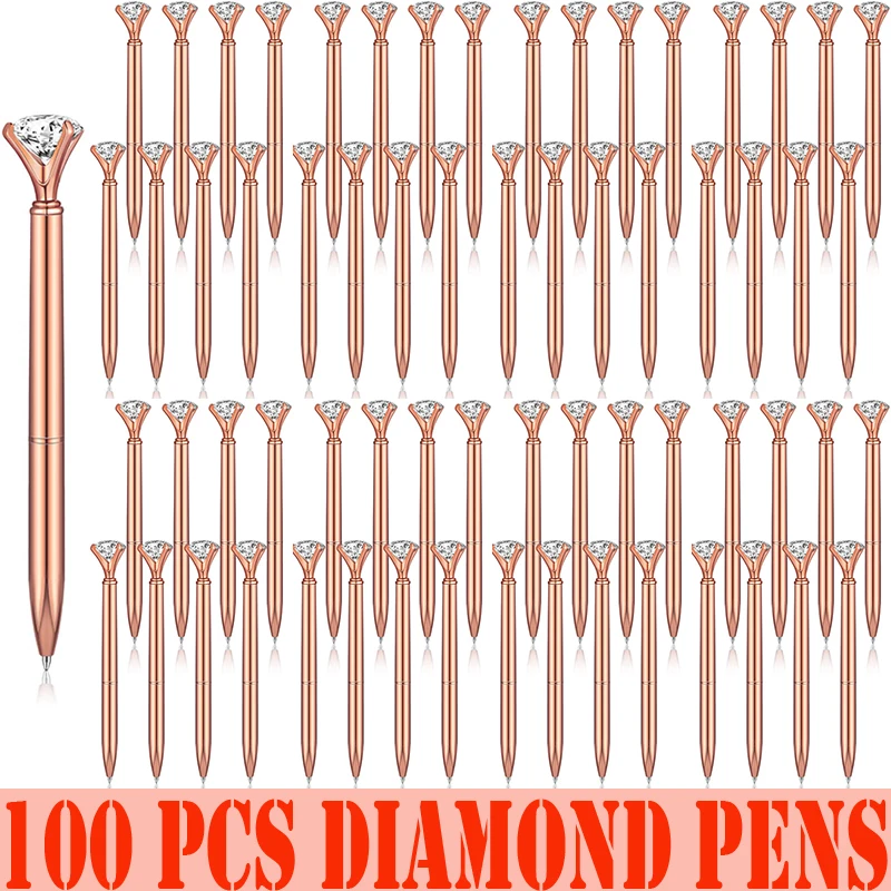 

100 Pcs Ballpoint Rose Gold Pens Metal Pretty Crystal Diamond for Women Note Taking School Office Desk Supplies