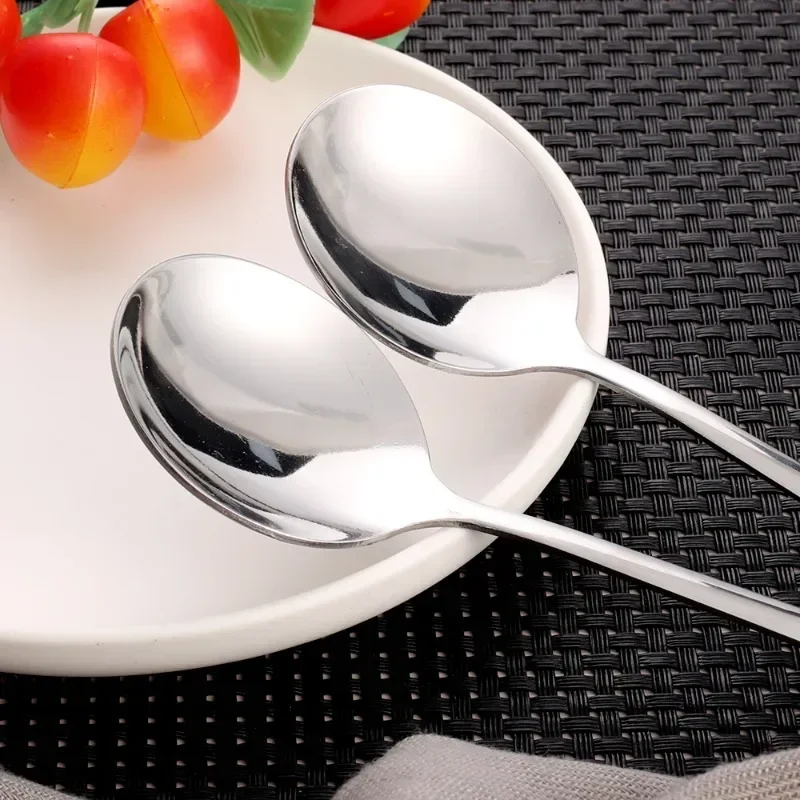 1/3Pcs Stainless Steel Spoon Thicken Long Handle Soup Spoons Round Scoops Ice Cream Dessert Coffee Drinking Kitchen Tableware stainless steel spoon