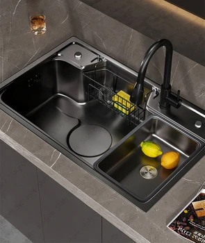 Lavello da cucina multifunzionale Lavabo singolo in acciaio inossidabile di grande capacità Lavabo per verdure fatto a mano addensato Accessori multipli 1
