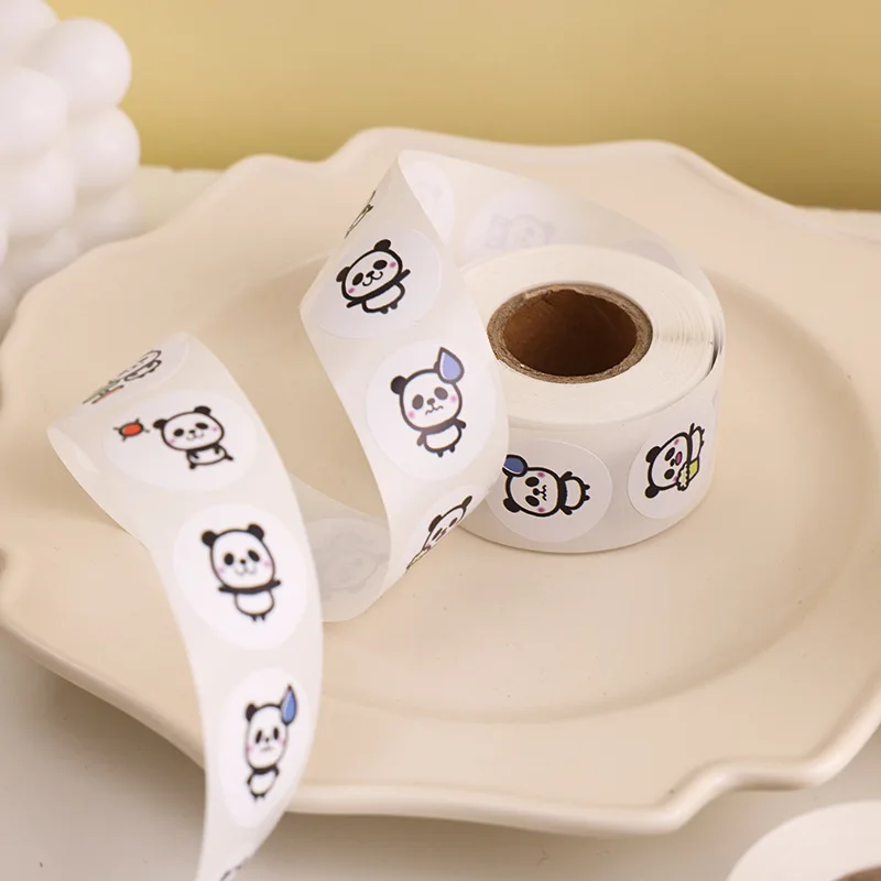 

100-500Pcs Cartoon Panda Label Roll for Envelope Encourage Praise Student Work Stationery Seal Lable Children's Day Reward