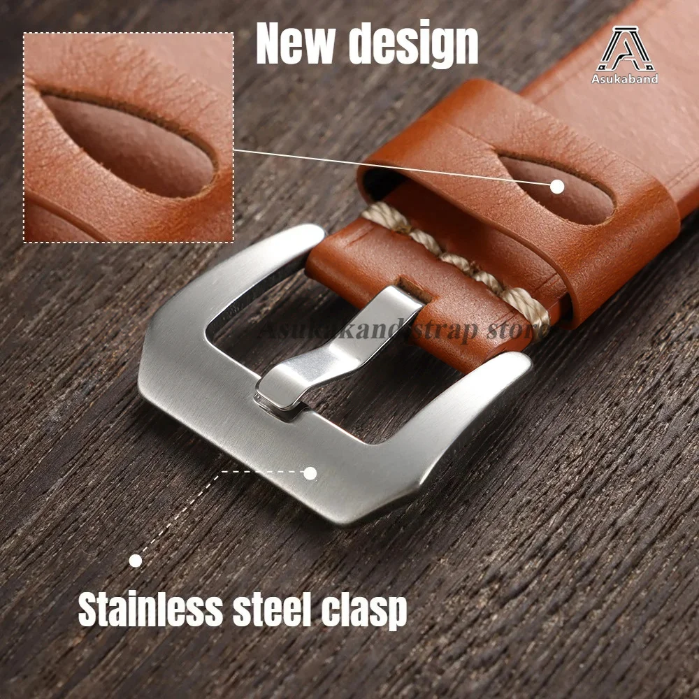 Vintage Crazy Horse Oil Wax Leather Watch Strap with Pin Buckle - Universal Men's Accessory