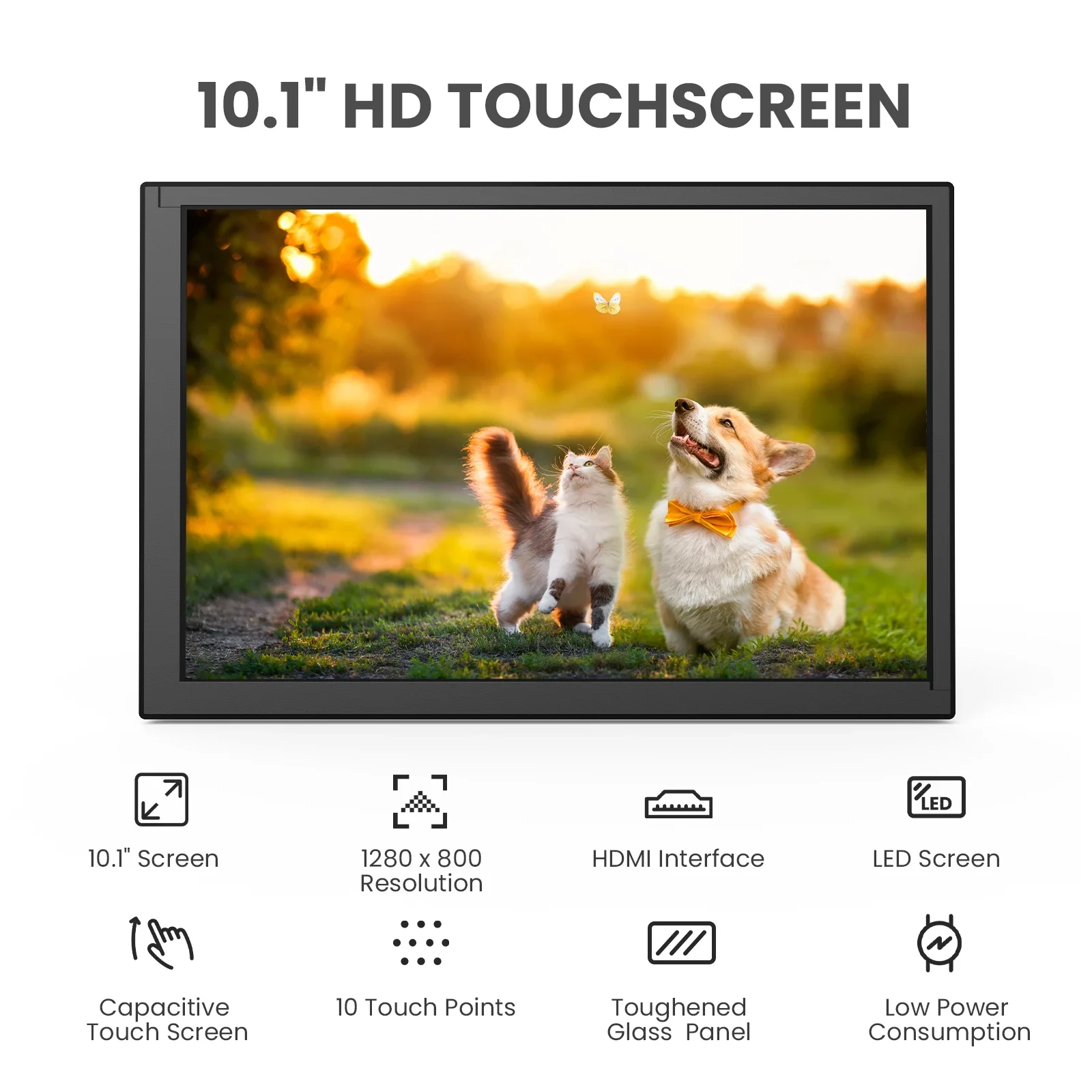 HDR 10.1 인치 휴대용 모니터 1280x800 IPS 정전식 터치 스크린, 라즈베리 파이 4B, 3B +, 3A +, 2B 바나나 파이 Win7, 8, 10/11 용