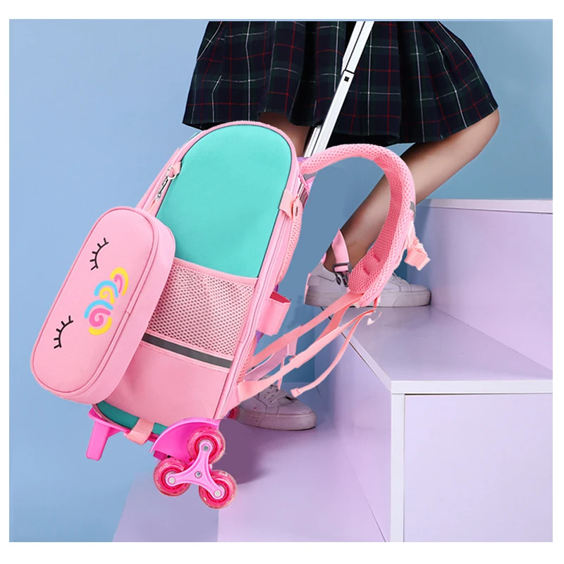 Cartoon Unicorn School Bags Wheeled Backpack for girls Trolley Bag with Wheels Student Kids Rolling Backpack Trolley Bag 5