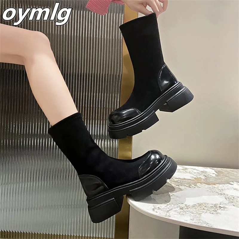 Fashion Elastic Women's Boots 2023 Winter New Vintage Versatile Slim Thick Heel Short Heel High Heel Slim Boots