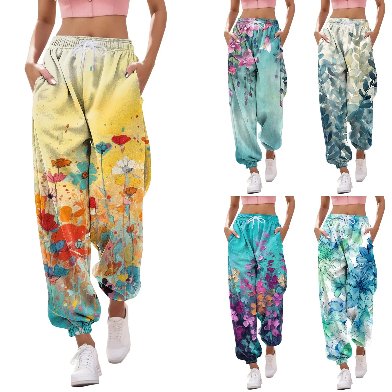 Women-Fashion-Print-Bottom-Sweatpants-Pockets-High-Waist-Sporty-Gym ...