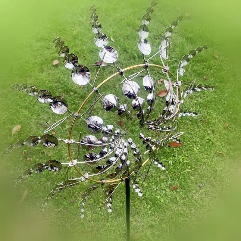 Metal Windmill 3D Wind Powered Kinetic Sculpture Lawn Metal Wind Solar Spinners Yard and Garden Decor