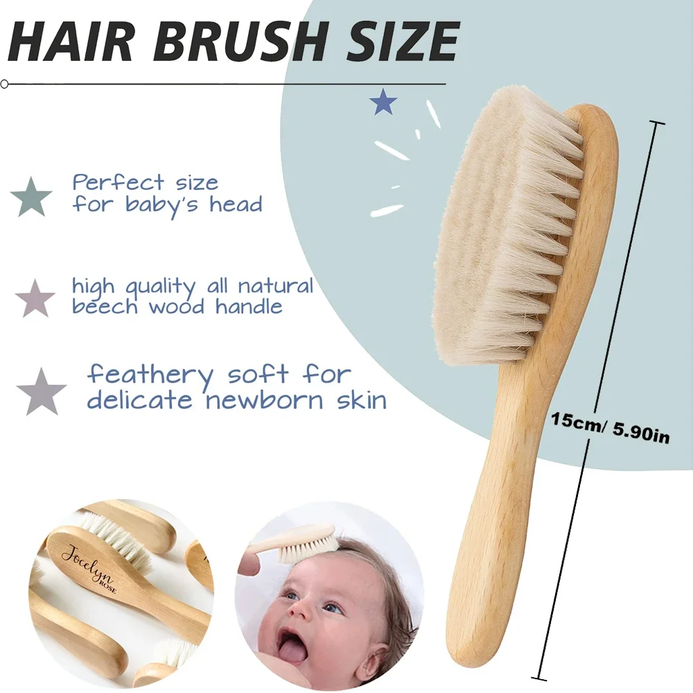 Personalized Baby Hairbrushes Engrave Infant Name Wooden Newborn Hair Brush Comb Birth/Baptism/Birthday Baby Shower Gifts 4