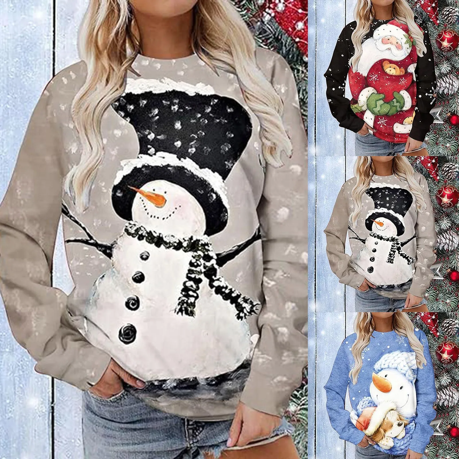 

Christmas Sweatshirts Women Funny Christmas Kawaii Print Tops Vintage Long Sleeve Graphic Woman Clothing Sudaderas Pull Femme