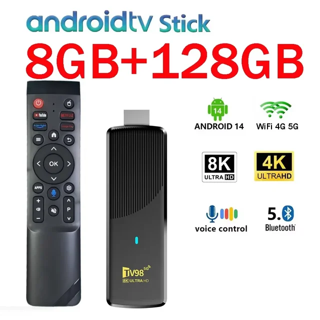 TV98 ATV X9 TV Stick 8GB 128GB Android 14.0 Allwinner H313 Quad Core Wifi 4G 5G BT5.0 Voice assistant HD 4K 8K iptv
