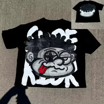 Vintage Big Face Graphic Print Cotton T-Shirt Men Y2K Summer Short Sleeves Vintage Oversize Tshirt Streetwear Women Top Tees 1
