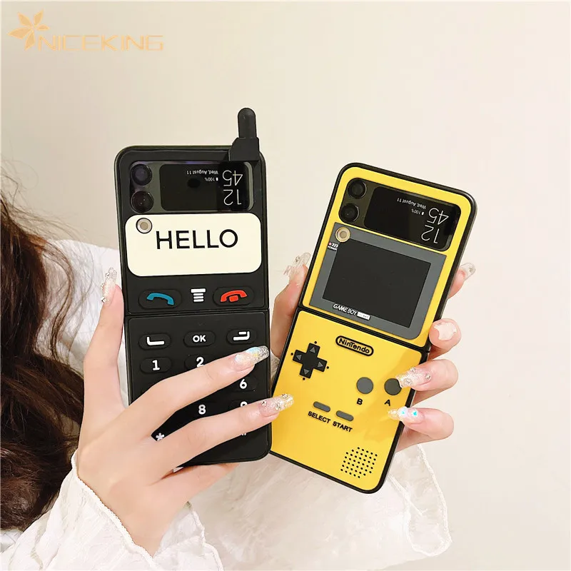 

Phone Cases For Samsung Galaxy Z Flip 5 4 3 5G 3D Antenna Game Boy Luxury Hard Plastic Frame Silicone Cover For Samsung Z Flip3