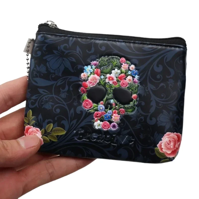 Rose Skull Coin Purse 1pc 12*10cm Mini Wallet Portable PU Non-woven Fabric Women Keys ID Credit Cards Holder Bag Organizer Case coin purse coin wallet