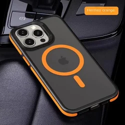 Premium Magnetic Matte Translucent Armor Shockproof Case with Magsafe for iPhone 15 Pro (Orange)