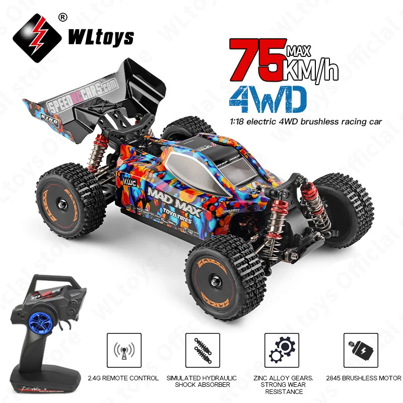 WLtoys 184016 144010 75 KM/H 2.4G RC 자동차, 브러시리스 4WD 전기 고속 오프로드 원격 제어 드리프트 장난감, 어린이 레이싱