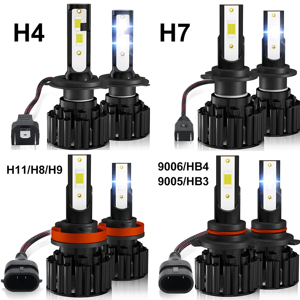 2pcs H7 LED Car Headlight 20000LM 3570 CSP H4 6000K HB3 HB4 9005 9006 H8 H11 Bulb Led Mini Auto Headlamp White Blue Yellow Green