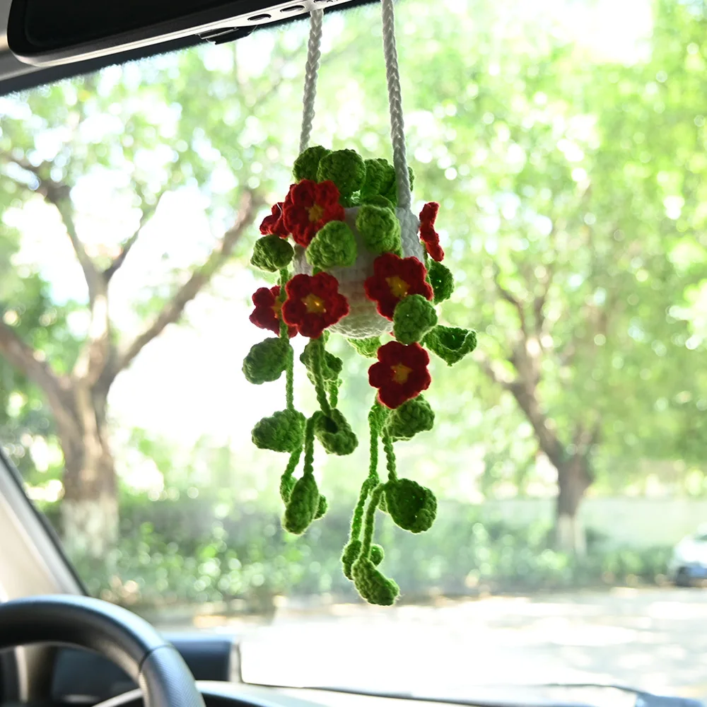 Car Plant, Crochet Hanging Basket, Hanging Plant for Car Decor