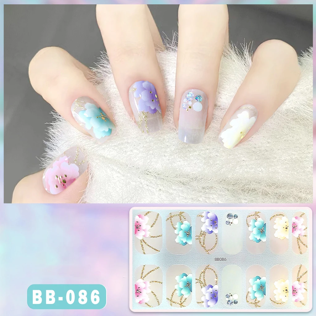 French Manicure Gel Nail Patch Slider Adhesive Waterproof Long Lasting Full Gel Nail Sticker 14Tips