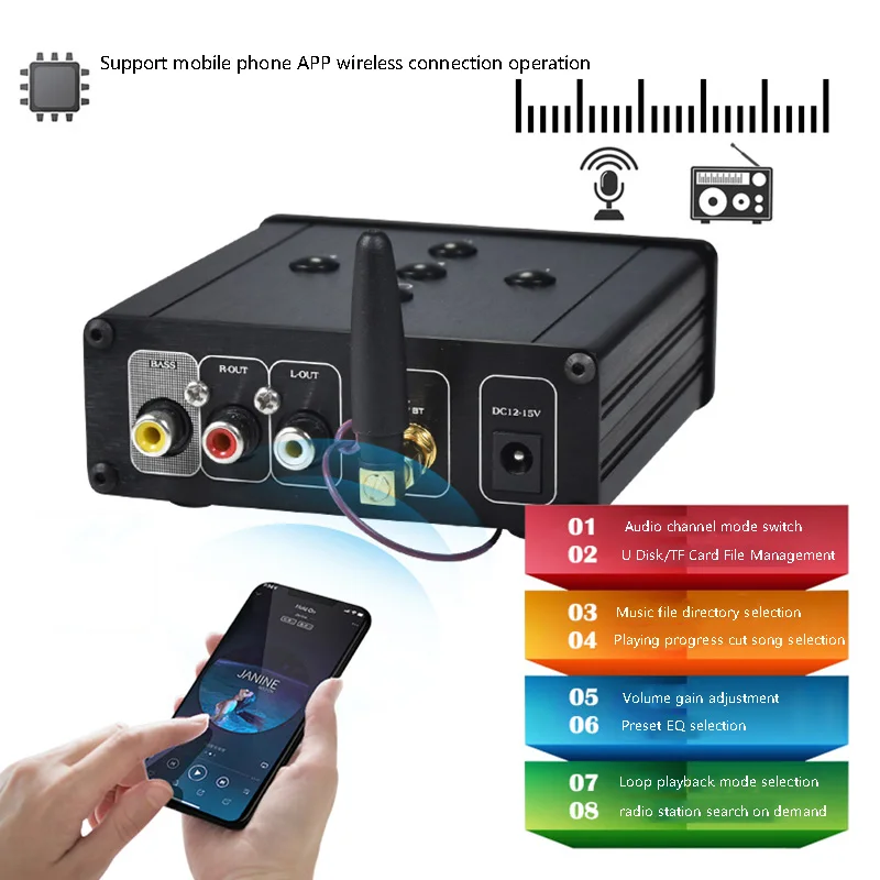 HD Lossless Music Player ESS9018 Decoding Bluetooth 5.0 U Disk TF Card FM Radio HIFI Digital Turntable 2.1 Channel Output digital audio player