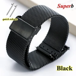Elegant Milanese Loop Stainless Steel Mesh Bracelet Wristband - 22mm (Black)