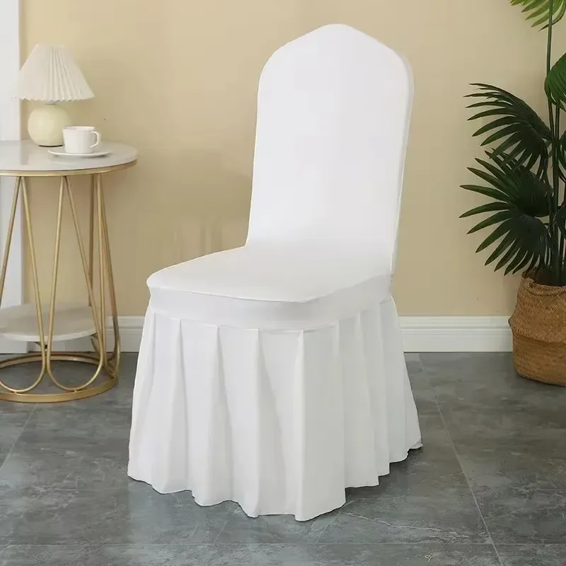 50/100pcs Pleated skirt Spandex Chair Cover Hotel Banquet Party Events Wedding Decoration Dining Room Seat Protector Covers
