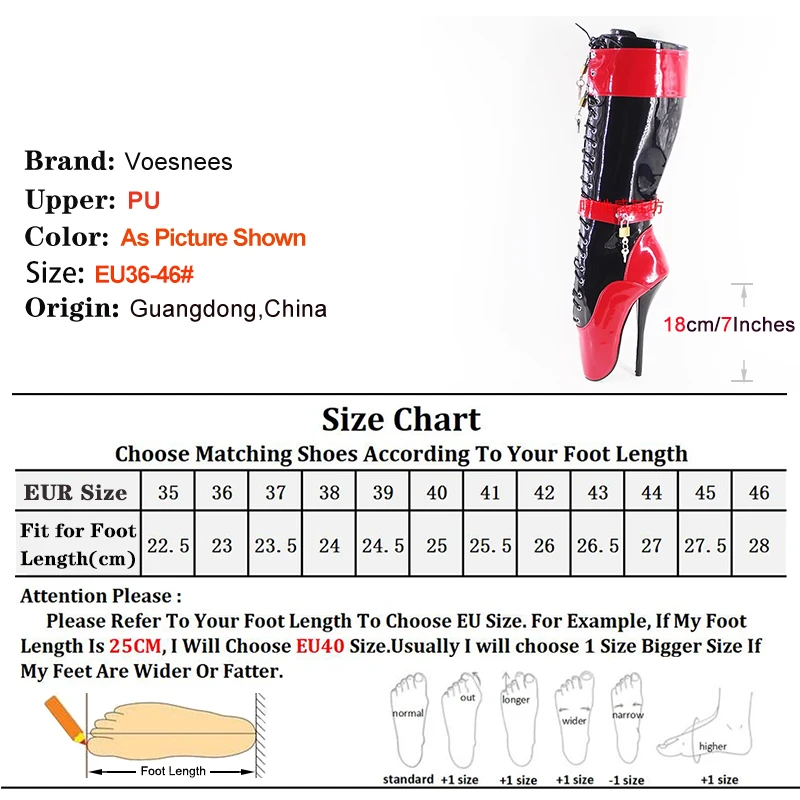 Lock Wrap Strap Sexy Mid-calf Boots For Woman Ballet Boots 18CM/7'' Lockable Padlocks Stiletto Lace-up Large Size Fetish Shoes