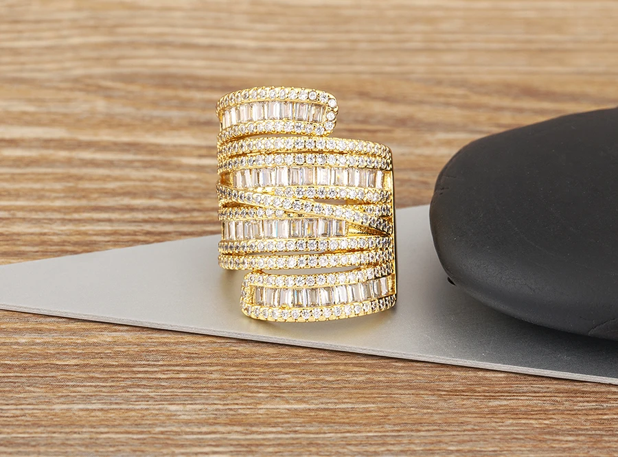 Nidin Hohe Qualität Pflastern Glänzenden Zirkon Multilayer Offene Ringe Einstellbar Für Frauen Mädchen Luxus Hochzeit Party Finger Schmuck Geschenke – Detail 4