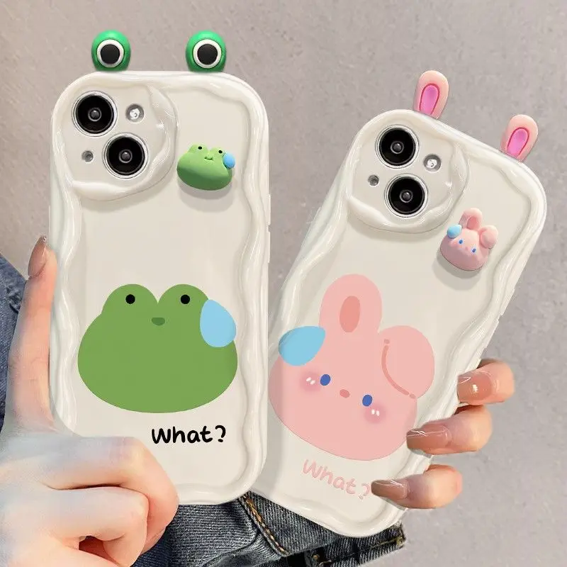 Lovely 3D Bear Rabbit Wave Phone Case for iPhone 15 14 11 Pro Max 13 12 Mini XR XS X 8 7 6 6S Plus SE 2020 Soft Silicone Cover — view 3