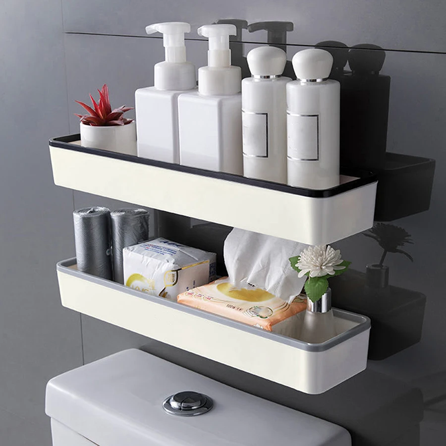 Toilet Bathroom Storage Cabinet Rack Wall Hanging Hole Free Multifunctional Artifact Above Toilet Rack White Shelf Organizer 5
