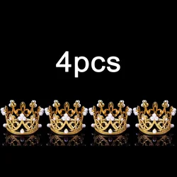 Elegant Pearl Crown Cake Topper for Birthday Celebrations - Mini Gold and Silver Party Decoration (4pcs gold)