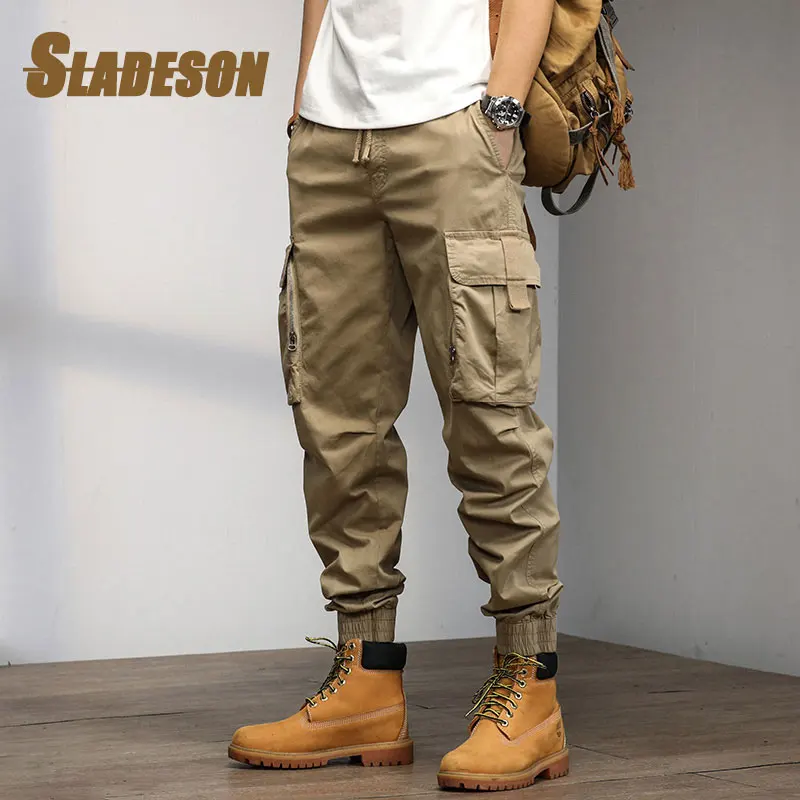 

Cargo Pants Men Spring Summer Loose Streetwaer Big Pockets Safari Style Casual Jogger Fashion Sweater Pants Cotton Men's Trouser