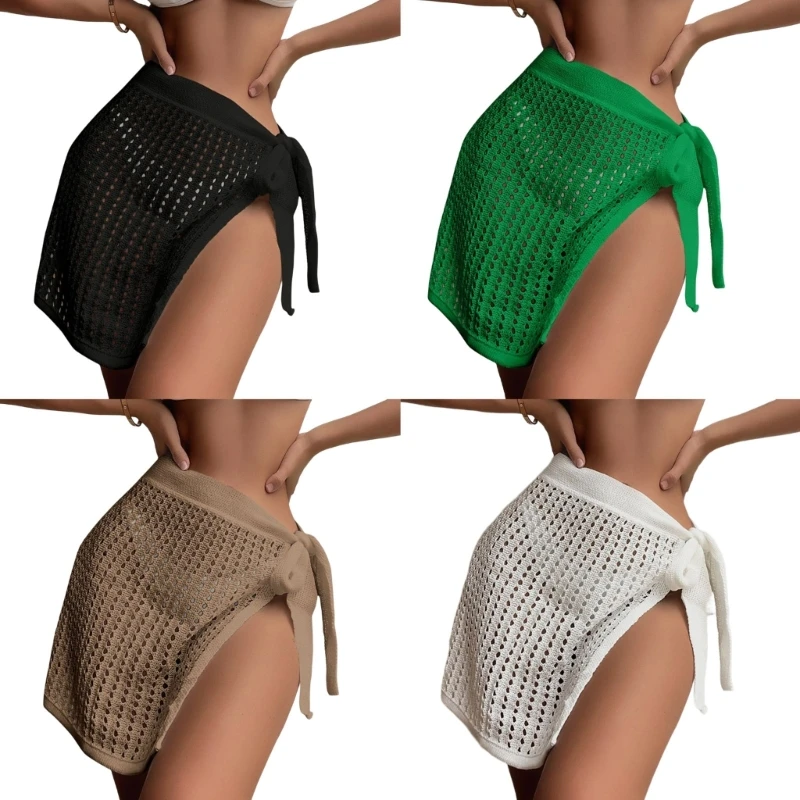 

Crocheted Beach Sarong-Pareo-Womens Sexy Semi-Sheer Swimwear Cover-Ups Side Tie Wrap Short Skirt for Swimwear-Beach NEW1