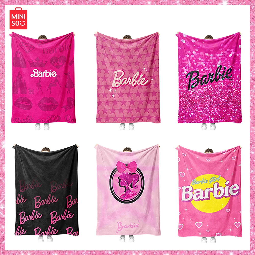 

2024 Miniso Барби фланелевое одеяло с модным принтом зимнее теплое одеяло для дивана мягкое уютное одеяло с кондиционированием воздуха подарок для девочек