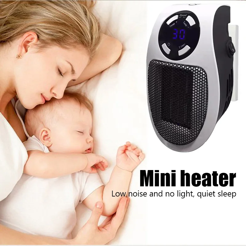 Winter 500W Portable Electric Heater Plug In Wall Heater Room Powerful Warm Blower Remote Mini Household Radiator Warmer Machine