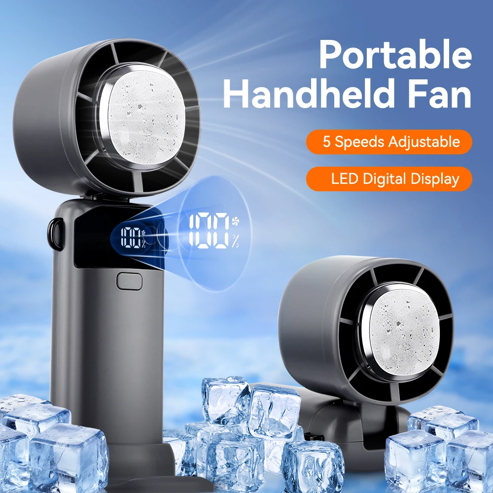 Portable ice compress fan 5-Speed Turbo Cooling 3 in 1 Handheld/Neck/Desk Fan USB Rechargeable Phone Holder & Makeup Fan 45dB