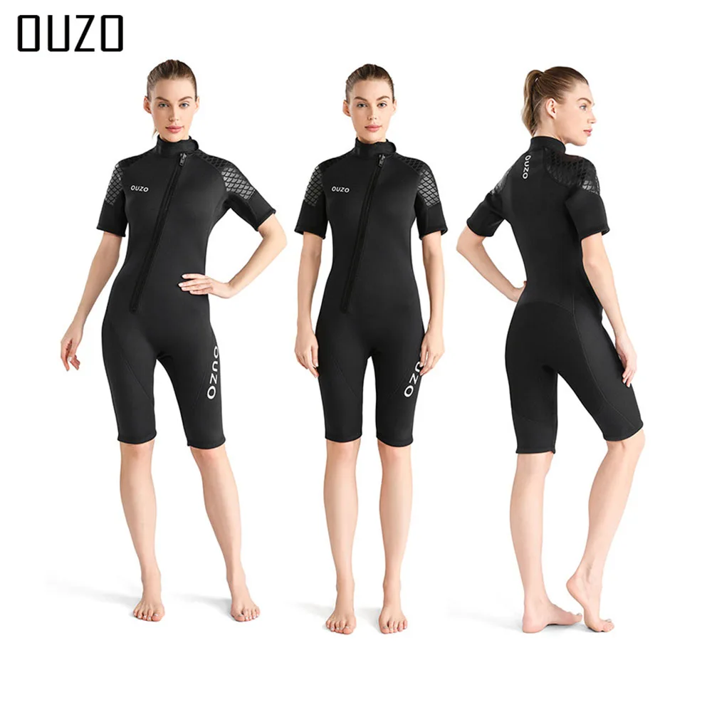 thumbnail image 1 of Traje de neopreno corto de 3 mm para hombre, resistente a los rayos UV, con cremallera frontal, de licra, de manga corta, para buceo, pesca submarina, 1 of 5
