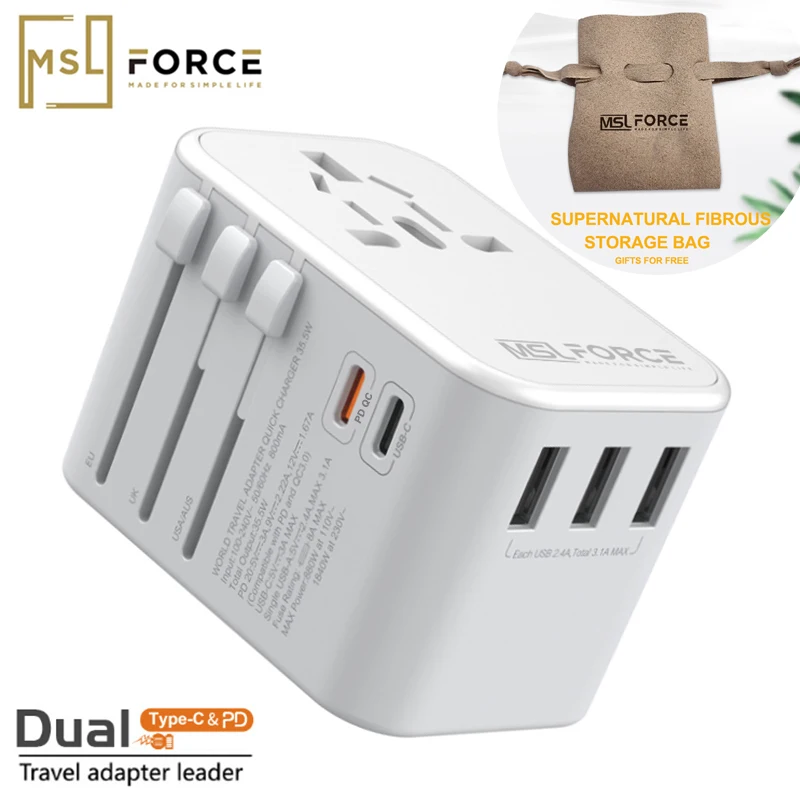 Plug Adapter Power Adapter Plug Converter 4 Port USB Charger With Universal Travel Plug Adapter PD Worldwide Charger For UK EU AU Wall Electric Plug Sockets With USB C PD