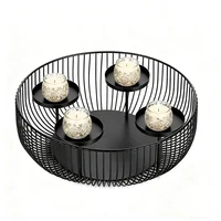 4-Candle Black Metal Bowl Candle Holder Decorative Candlestick Centerpiece for Pillar/Tealight Candles for Winter Holiday Decor 4