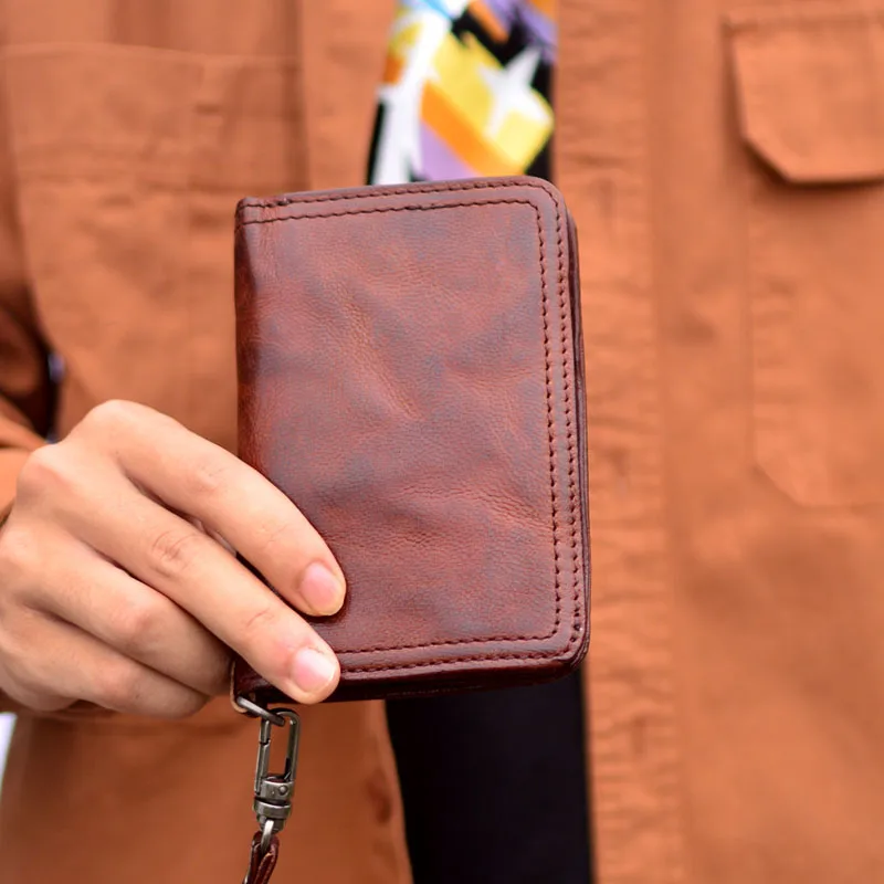 AETOO  Men's short leather Commuter storage Handcrafted plant-tanned leather simple wallet Student Youth Men's leather wallet Si 2